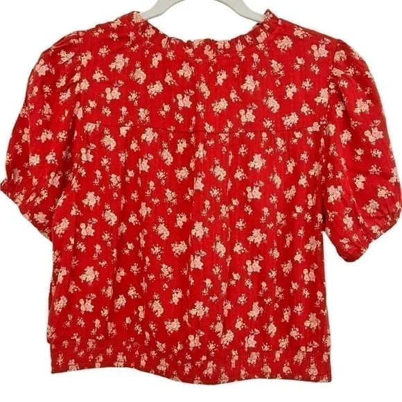 American Eagle Red Button Down Crop Top Short Sleeve in Size Large - Picture 2 of 8